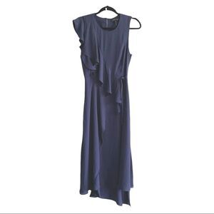 BCBGMAXAZRIA sleeveless faux wrap midi ruffle dress pacific blue XS